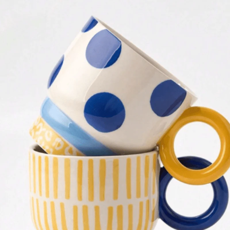 Retro Blue Polka Dot Print Ceramic Mug (300ml) - Image 2